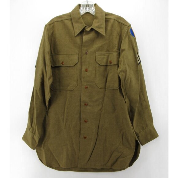 VINTAGE WWII US Army Shirt 14 1/2 Wool 8th Corps Sergeant Military 1940s Field